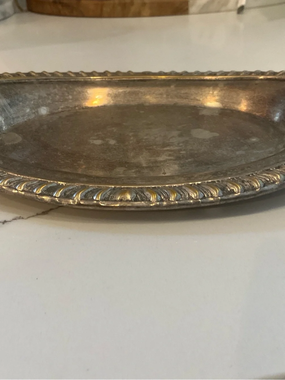 Antique-Style Oval Serving Platter in Aged Silver